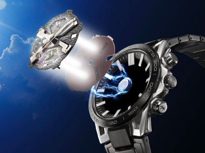 Herrklocka med svart urtavla och metallarmband, sidovy