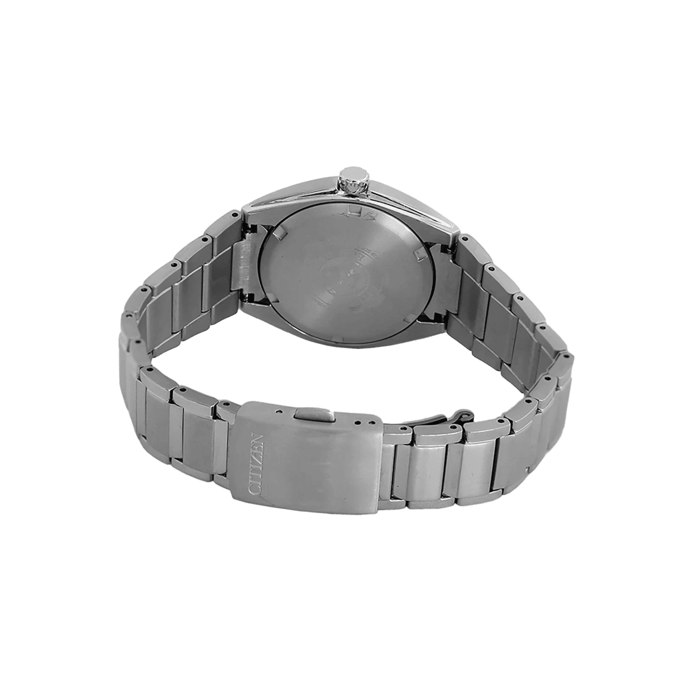"Damklocka med silverfärgat metallarmband, baksidan av boetten"