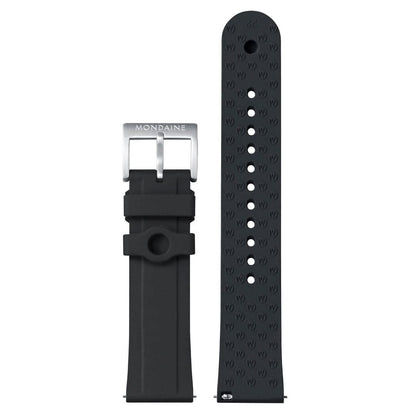 Herrklockarmband med spänne: svart silikonband med hålrad och prägling