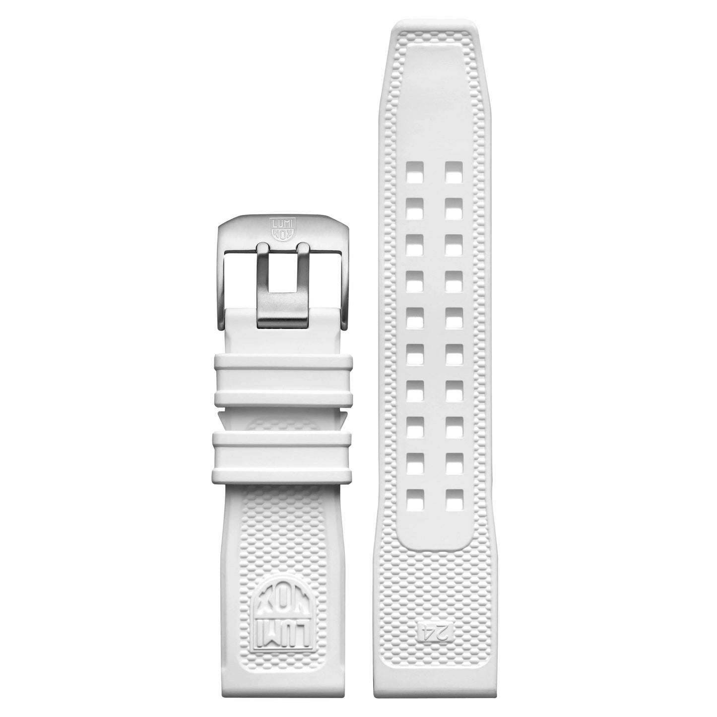 Luminox armband i vitt med stiftspänne och rektangulära präglade öppningar