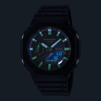 Casio G-Shock herrklocka med svart boett och gröna markeringar, analog display