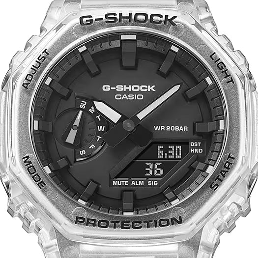 Casio G-Shock herrklocka: svart urtavla, transparent boetthölje