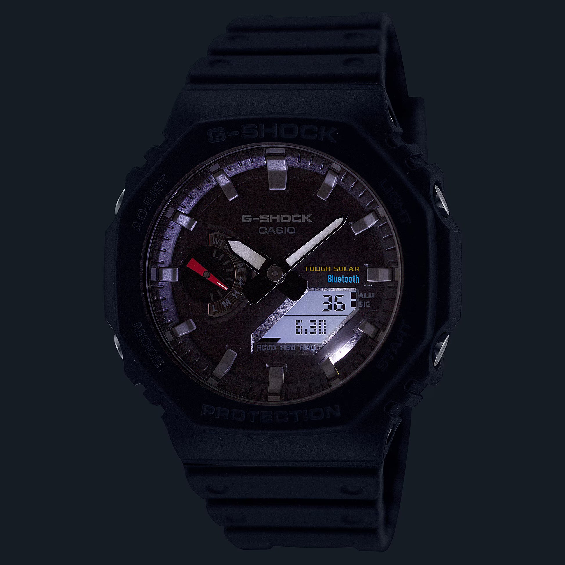 Casio G-Shock herrklocka med svart urtavla och belyst display, Tough Solar
