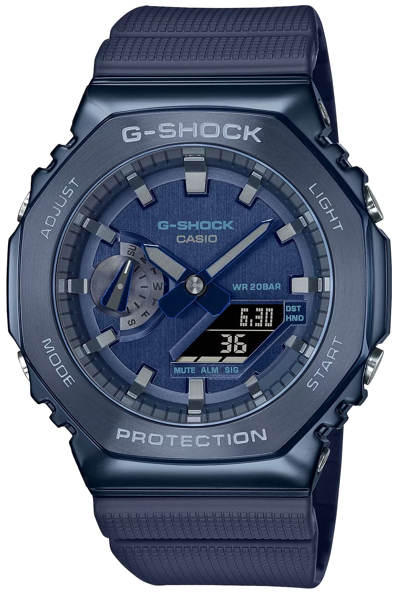 G-Shock herrklocka med blått oktagonalt hölje och gummiarmband