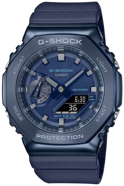 G-Shock herrklocka med blått oktagonalt hölje och gummiarmband