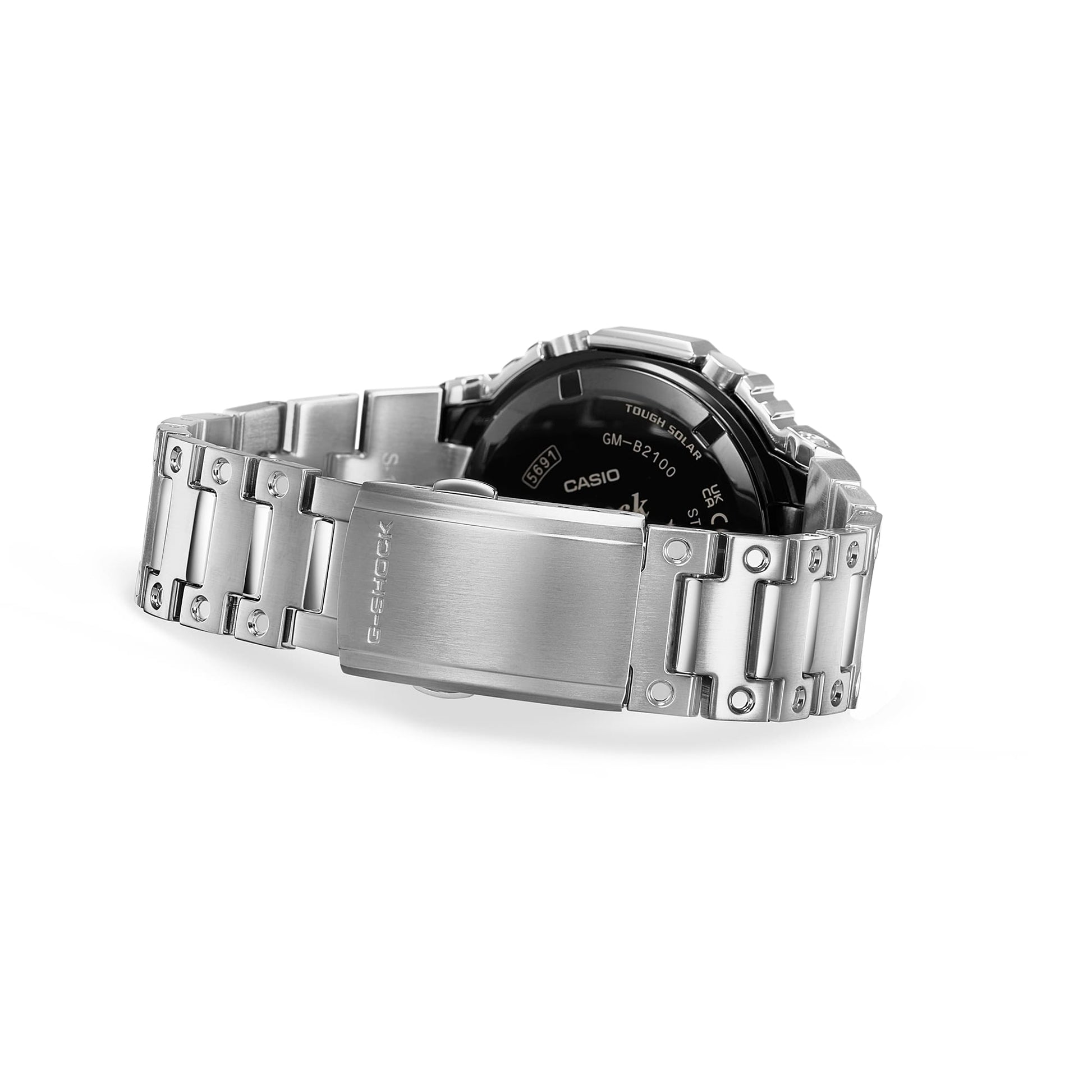 Herrenarmbanduhr aus Edelstahl mit Gliederarmband, Draufsicht auf die Rückseite