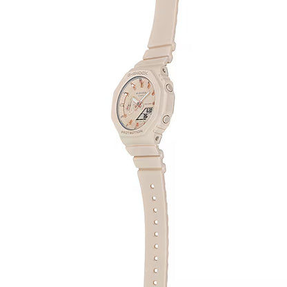 Casio G-Shock damklocka med beige silikonarmband, boett i rund design och digital display