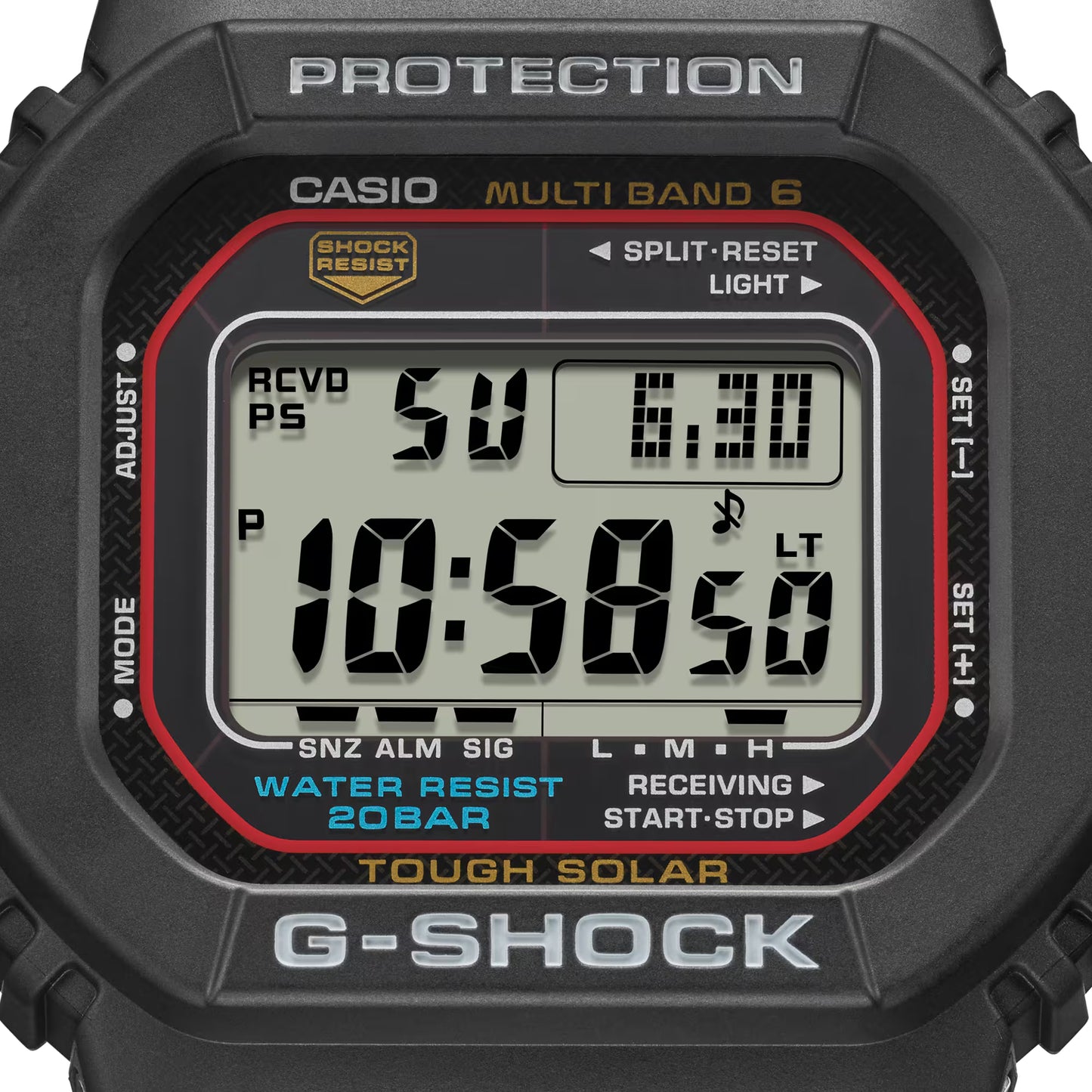 Armbandsur för herrar med digital display, boett i svart med skyddskant och armband i resin