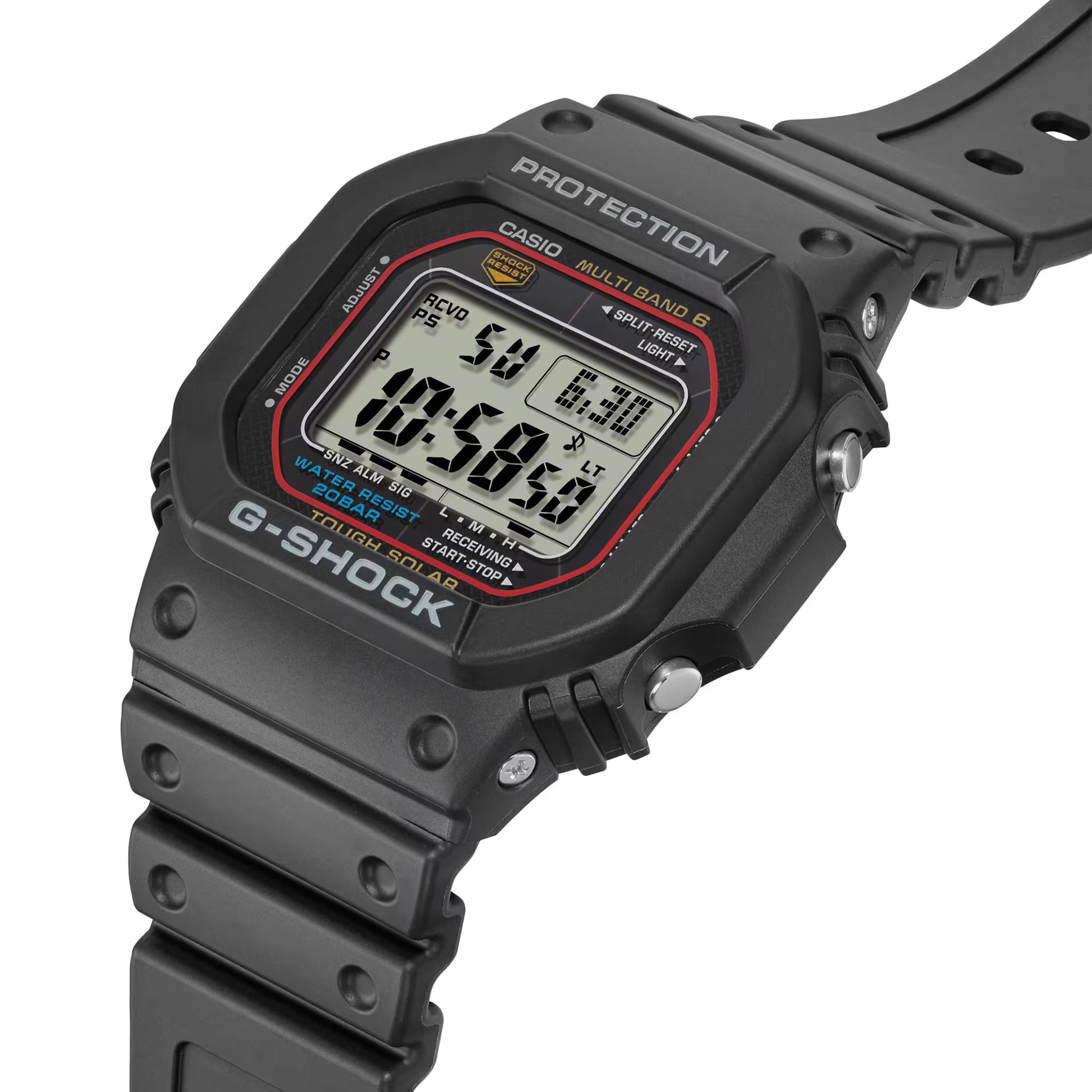 Armbandsur för herrar med digital display, boett i svart och räfflat hartsarmband
