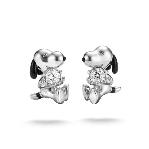 Snoopy-örhängen i 925 sterlingsilver med vit zirkonia, från sidan