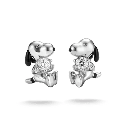 Snoopy-örhängen i 925 sterlingsilver med vit zirkonia, från sidan