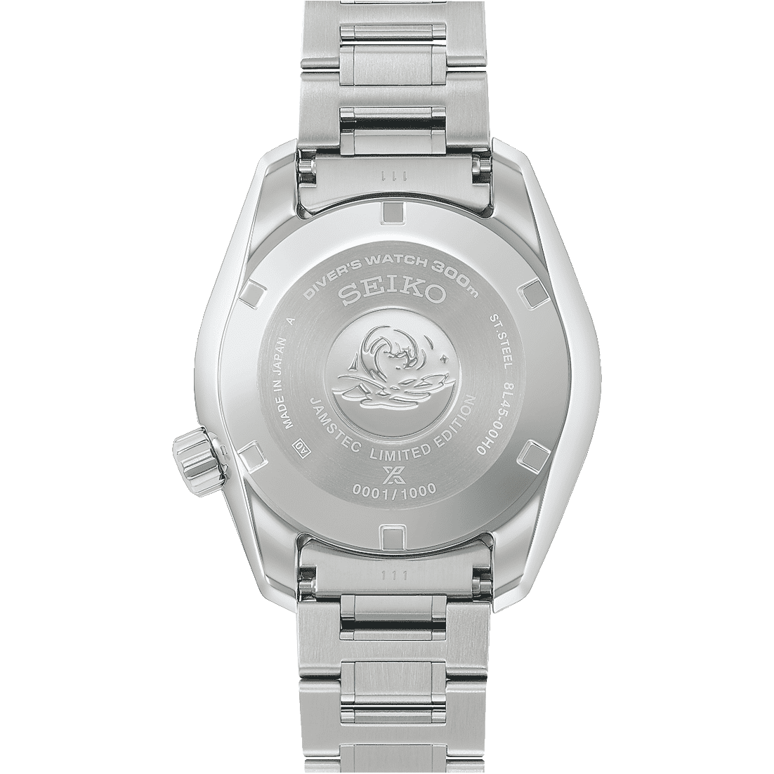 Seiko Marinemaster limitierte Rückseite aus Edelstahl mit Gravur und verschraubten Bedienelementen