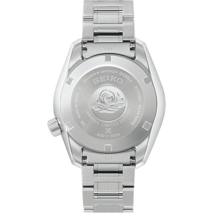 Seiko Marinemaster limitierte Rückseite aus Edelstahl mit Gravur und verschraubten Bedienelementen