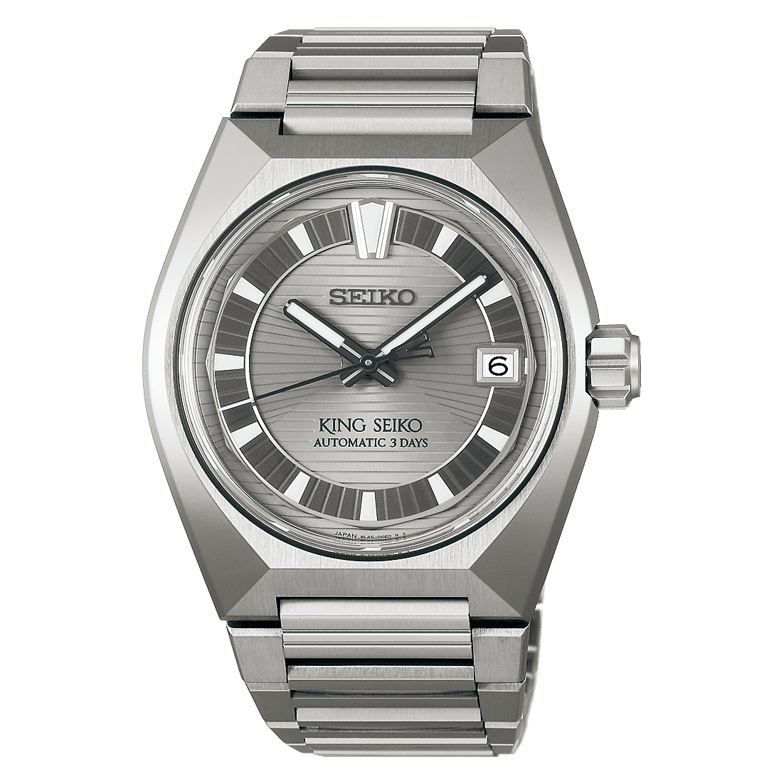 Seiko King Seiko Titanarmbanduhr mit silbernem Zifferblatt, Saphirglas, Datum 6