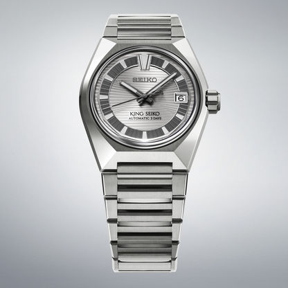 Seiko King Seiko Titanarmbanduhr mit Metallband und silbernem Zifferblatt, Datum 6