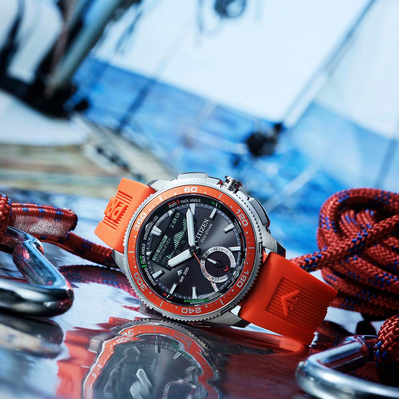 Citizen Promaster Herrenarmbanduhr mit orangefarbenem Band und schwarzem Zifferblatt
