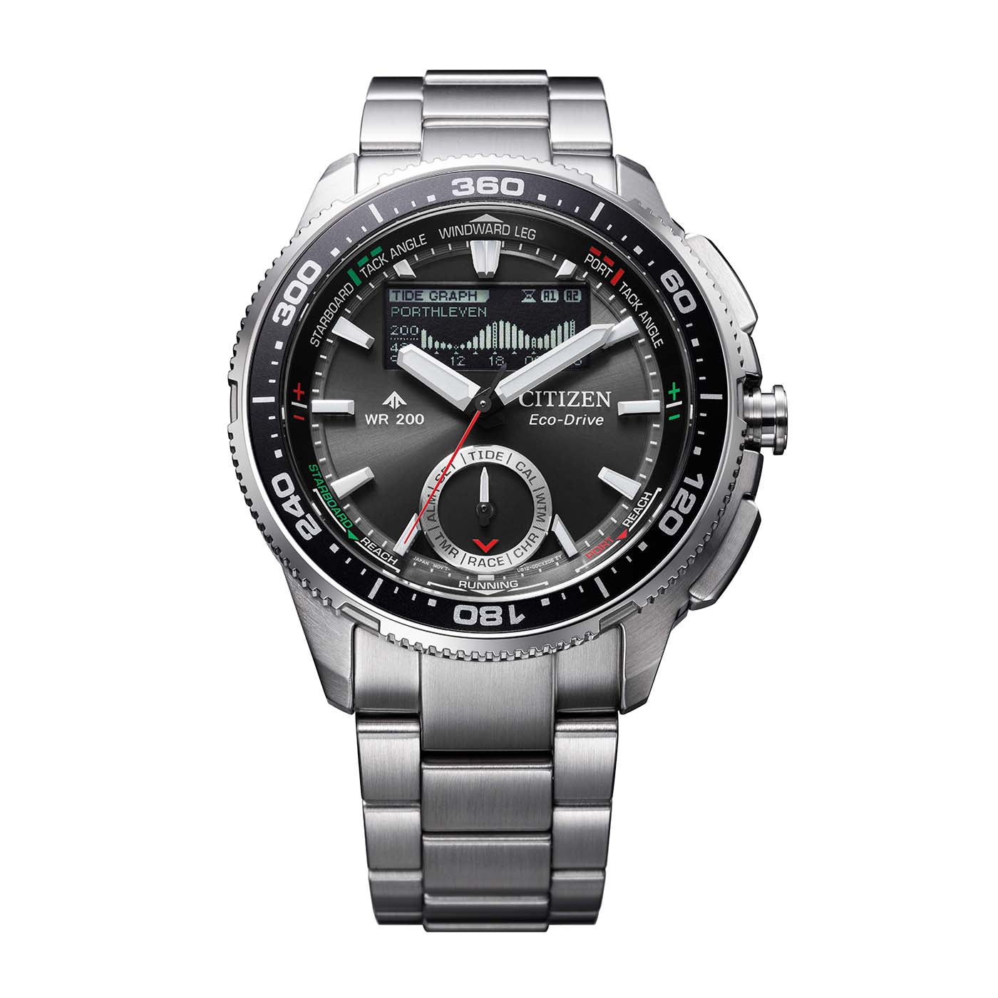 Herrenarmbanduhr Citizen PROMASTER mit schwarzem Zifferblatt, Edelstahlarmband und Tachymeter-Lünette