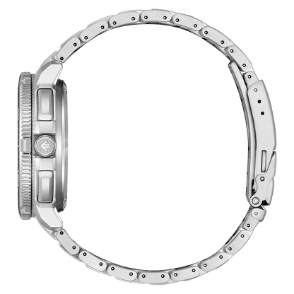 Herrenarmbanduhr Citizen PROMASTER, seitliche Ansicht: Edelstahlgehäuse und verschraubte Lünette