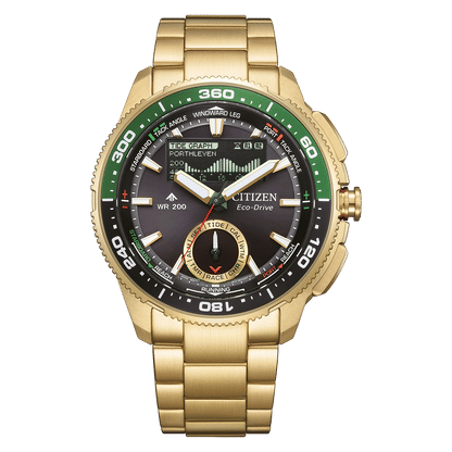 Citizen PROMASTER Wave Tracker Herrenarmbanduhr mit schwarzem Zifferblatt und grüner Lünette