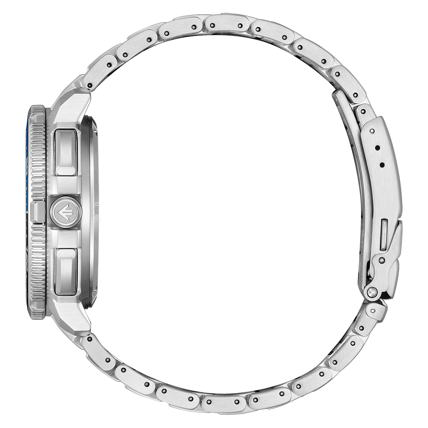Citizen PROMASTER Wave Tracker Armbanduhr-Rückansicht mit Edelstahlgehäuse und Gliederarmband
