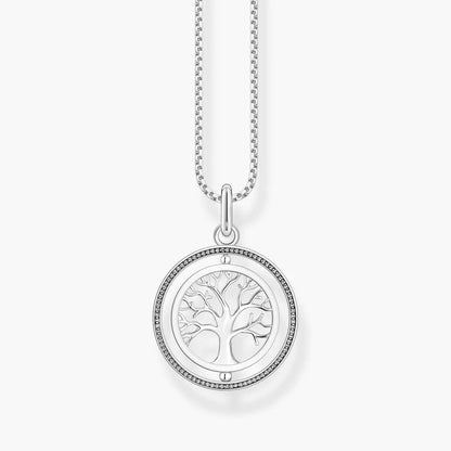 Runt medaljong i silver med träd-motiv och infattning av zirkoniastenar