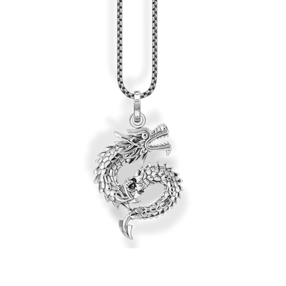Silversmycke med svärtad drakhänge, detaljvy