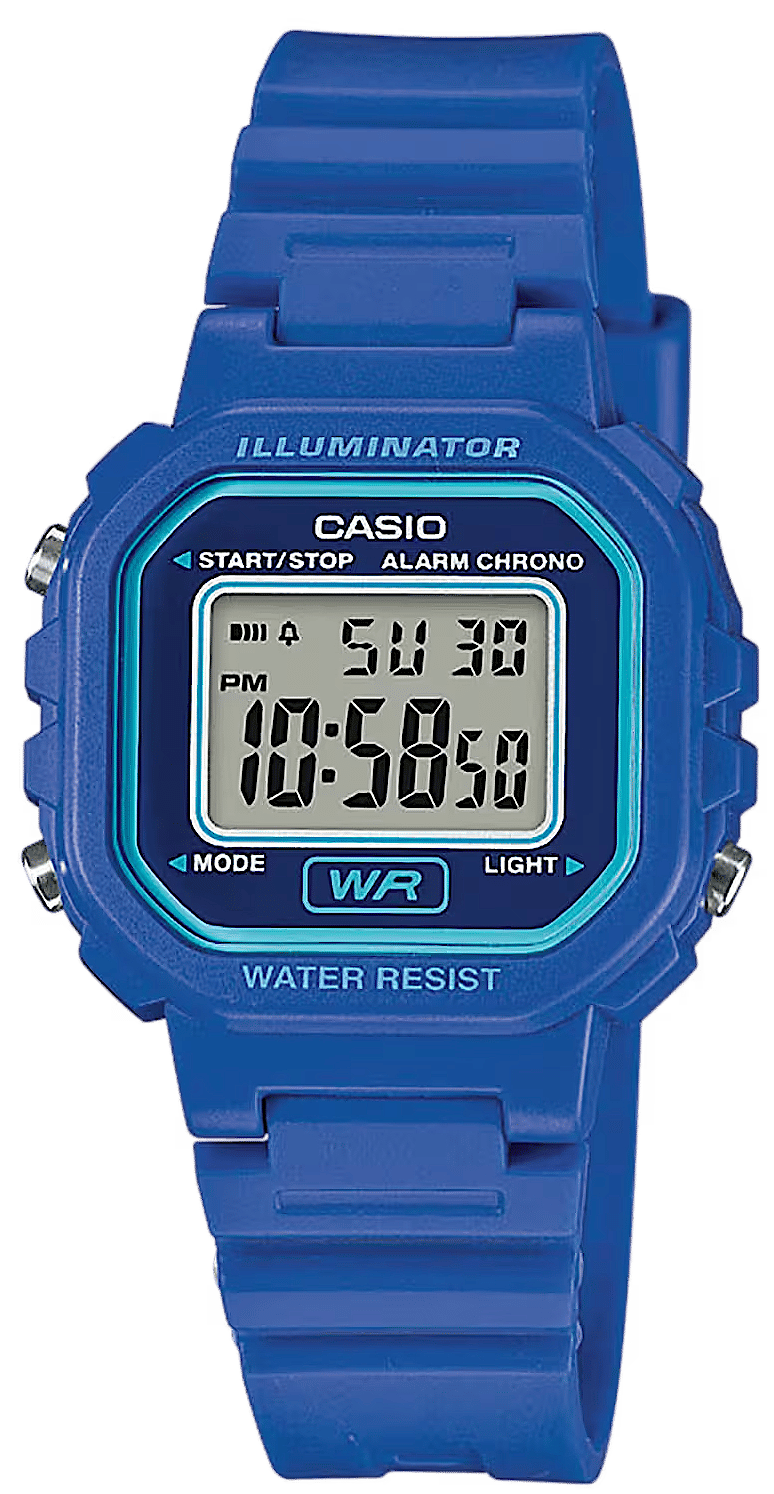 Casio Vintage damklocka med blått plastarmband och digital LCD-display
