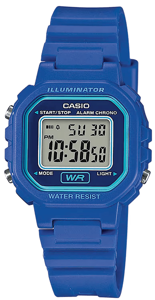Casio Vintage damklocka med blått plastarmband och digital LCD-display