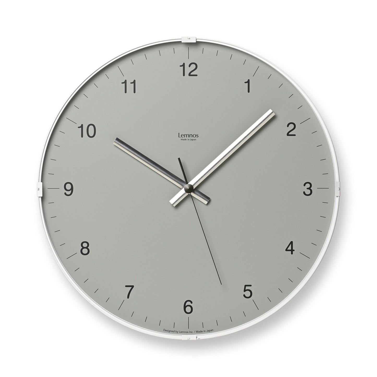 Lemnos Wanduhr mit grauem Zifferblatt, silbernen Zeigern und Indexen, rund