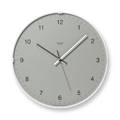 Lemnos Wanduhr mit grauem Zifferblatt, silbernen Zeigern und Indexen, rund
