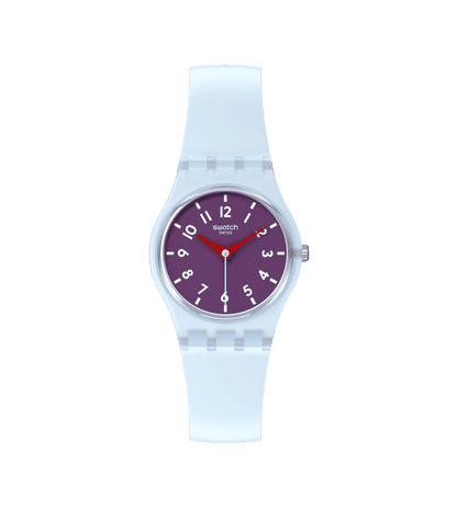 Swatch Originals Small LL126 Damenuhr Lila • Transparentes Gehäuse • Verspieltes Farbdesign
