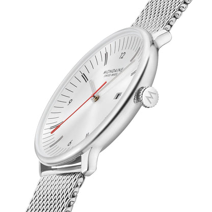 Mondaine Doppio MLE.41210.SM Herrenuhr Silber • Saphirglas mit Antireflexbeschichtung • Schweizer Quarzwerk RONDA 515 RL