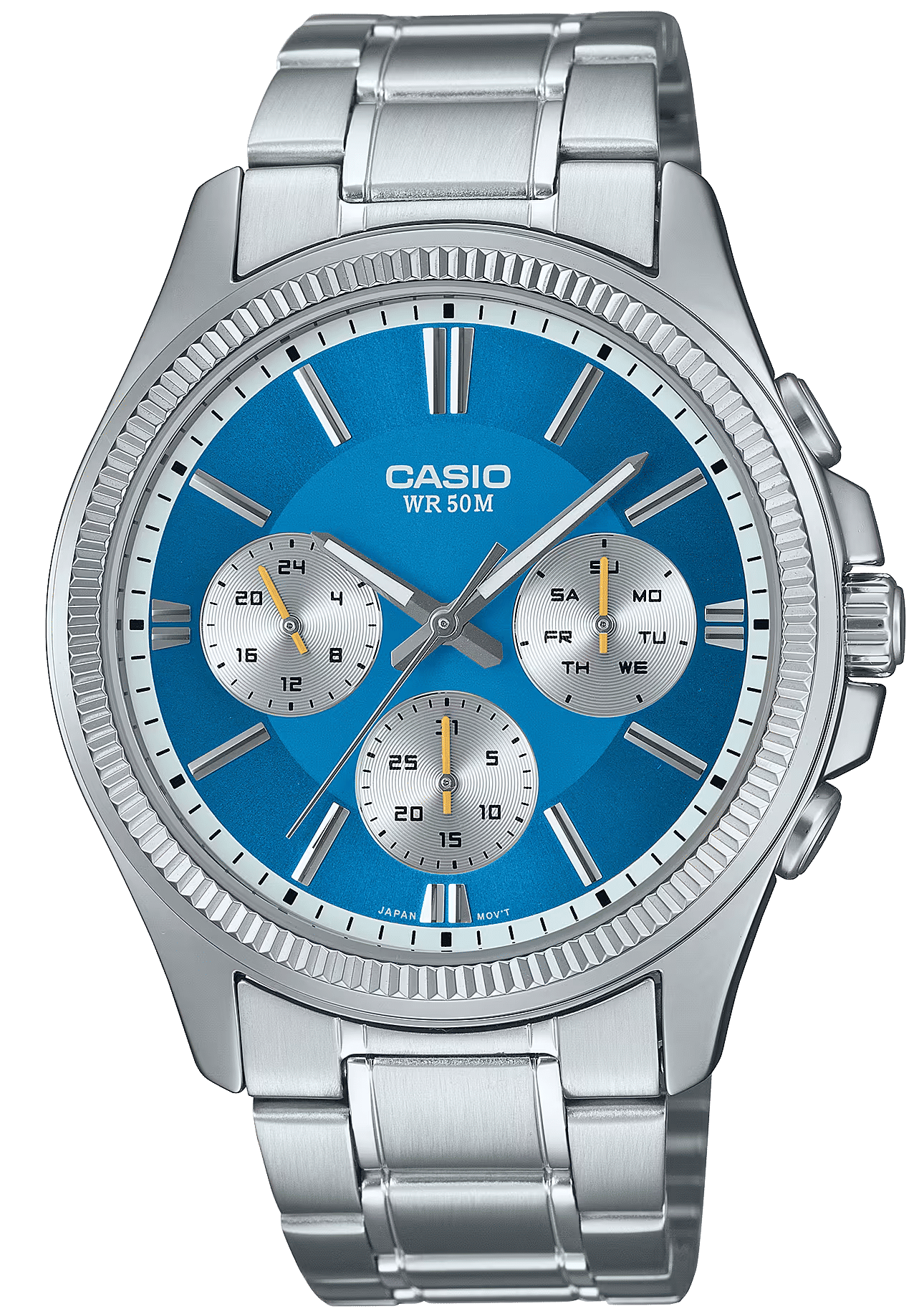 Casio herrklocka med blå urtavla, armband i rostfritt stål och rund infattning
