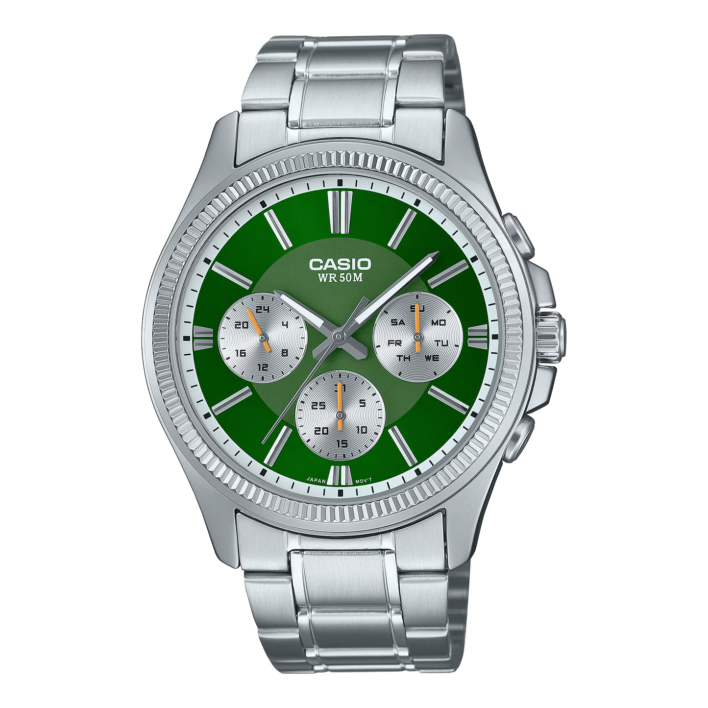 Casio herrklocka med grön urtavla, rostfritt stålarmband och Multi-Dial