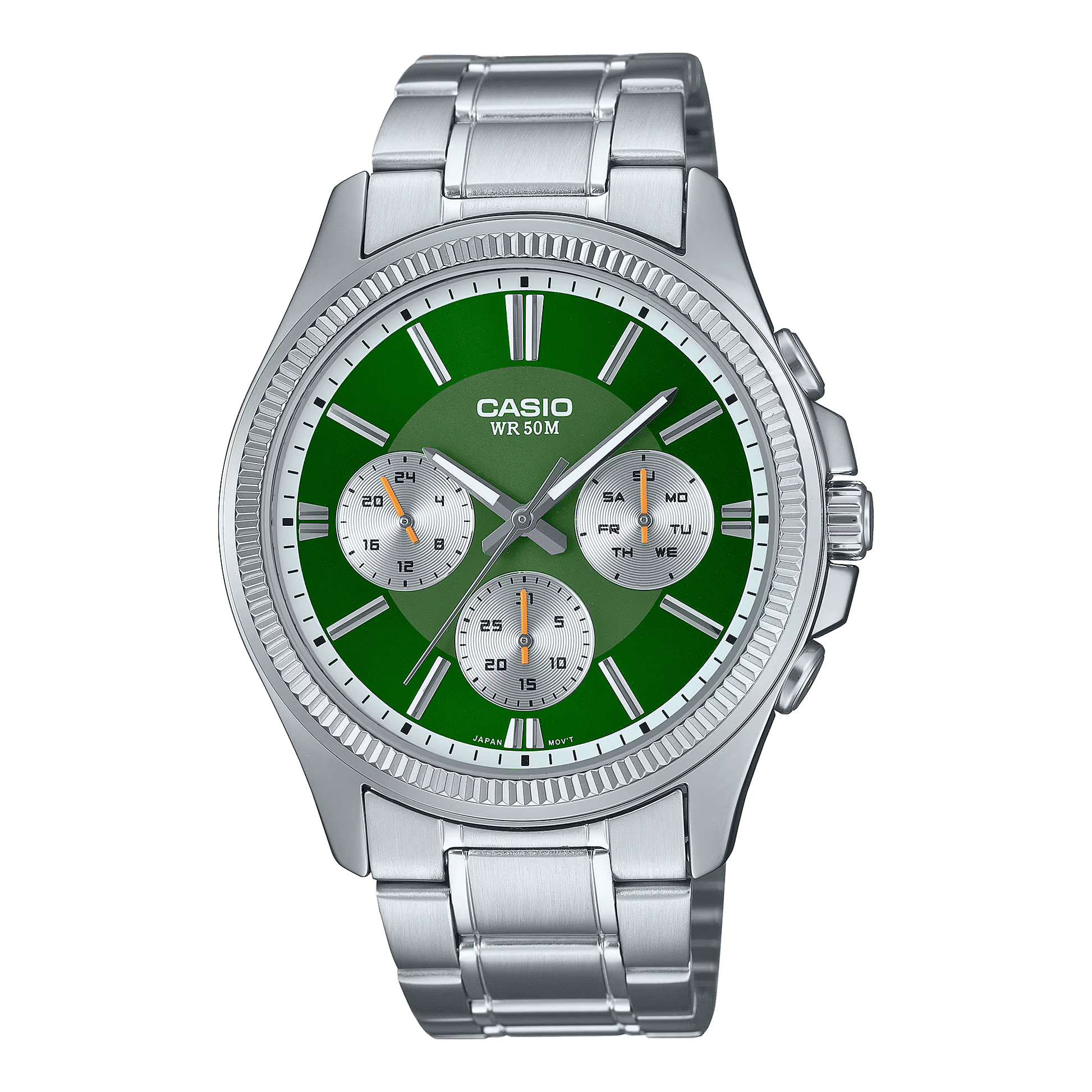 Casio herrklocka med grön urtavla, rostfritt stålarmband och Multi-Dial