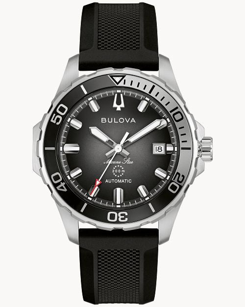 Herrenarmbanduhr Marine Star mit schwarzem Zifferblatt, Automatik, Kautschukband, Stahlgehäuse