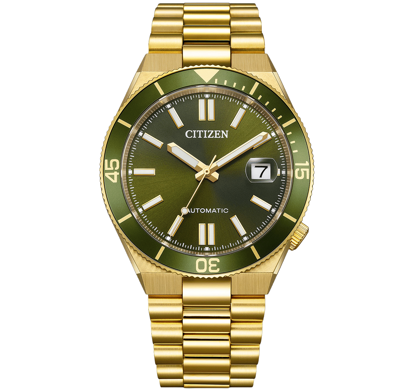 Citizen Tsuyosa herrklocka med grön urtavla och guldfärgat armband i rostfritt stål