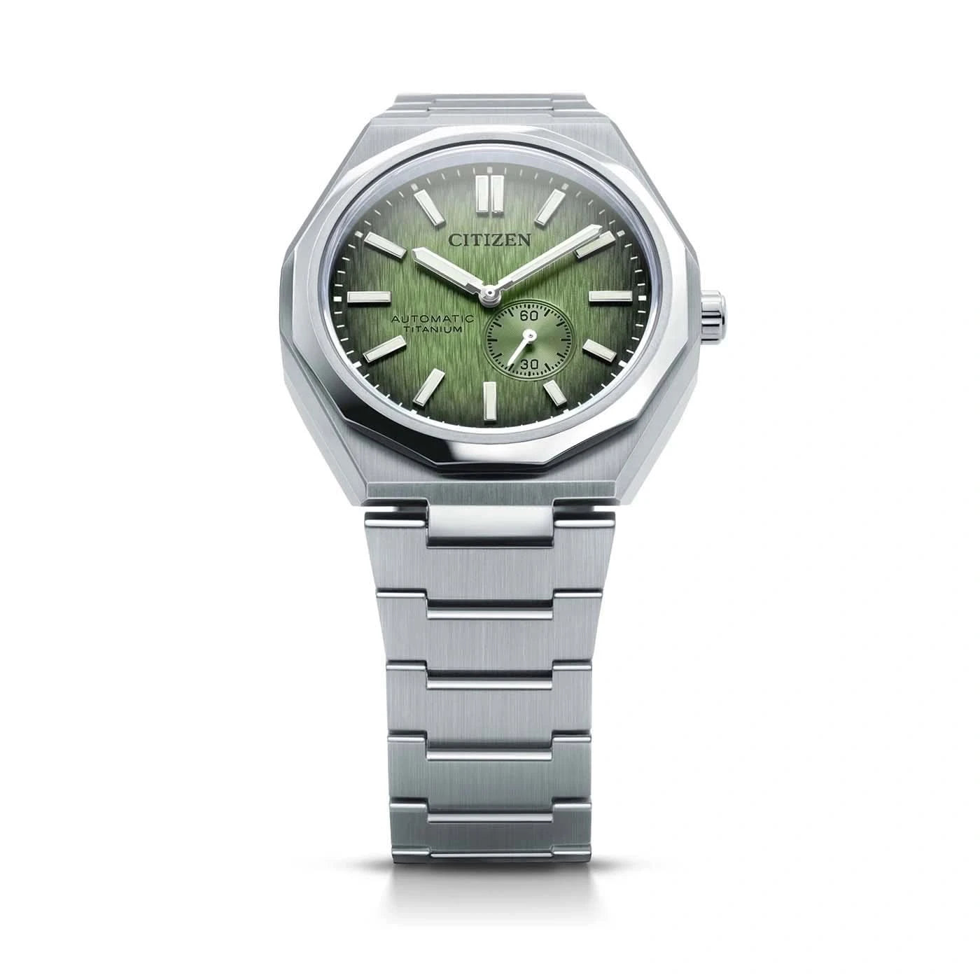 Herrklocka med grön urtavla, automatisk, armband i silverfärgad titan