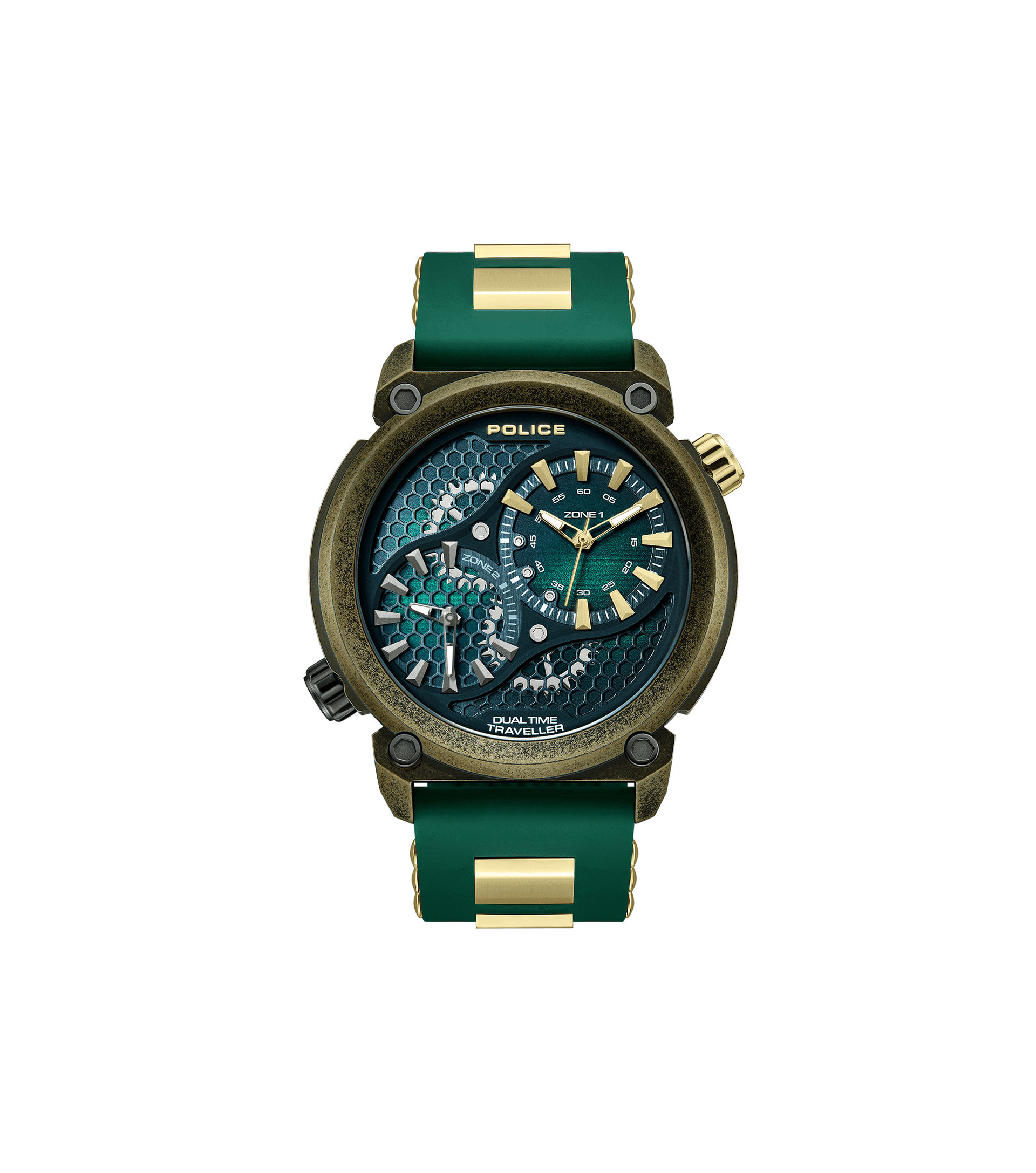 Police Boa PEWGM0071801 Herrenuhr Gold • Silikonarmband Grün • 48mm Gehäuse