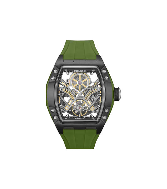 Police Tampa PEWGR0082101 Herrenuhr Oliv • Automatikwerk • Skelettiertes Zifferblatt