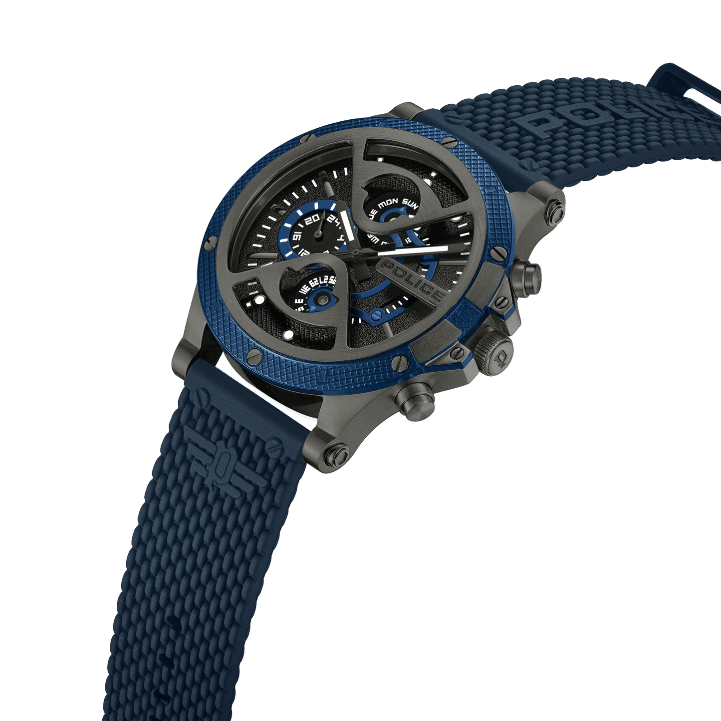 Police Surigao PEWJQ2110503 Herrenuhr Blau • Multifunktion mit Datum & Wochentag • Blaue IP-Lünette im Industriedesign, Bild