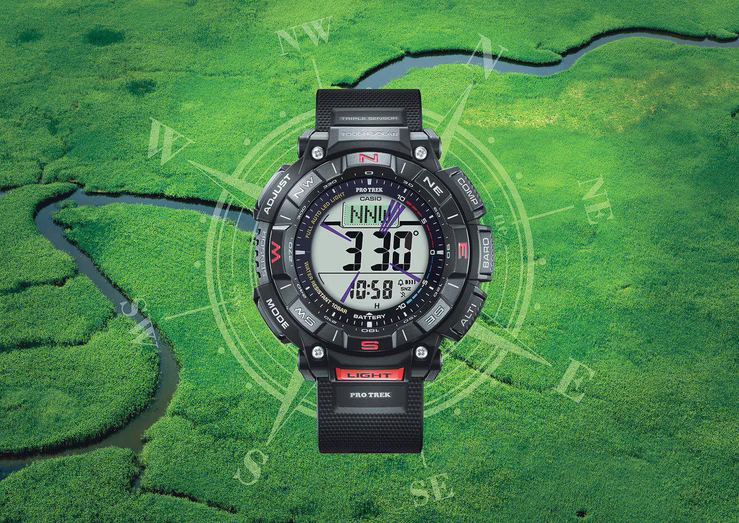 Casio Pro Trek PRG-340-1ER herrklocka • Tough Solar • Digitalkompass