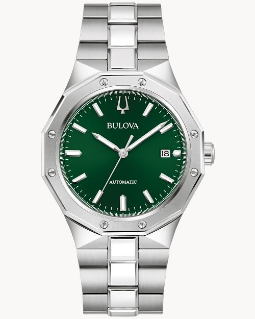 Bulova Herrenuhr mit grünem Zifferblatt, Automatik, Edelstahlband, Saphirglas