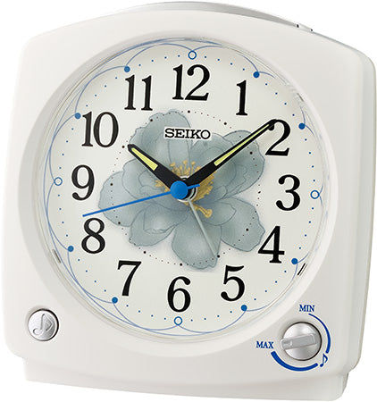Seiko QHP012W Väckarklocka Vit • Fågelkvitter-melodi • Analog kvartsrörelse