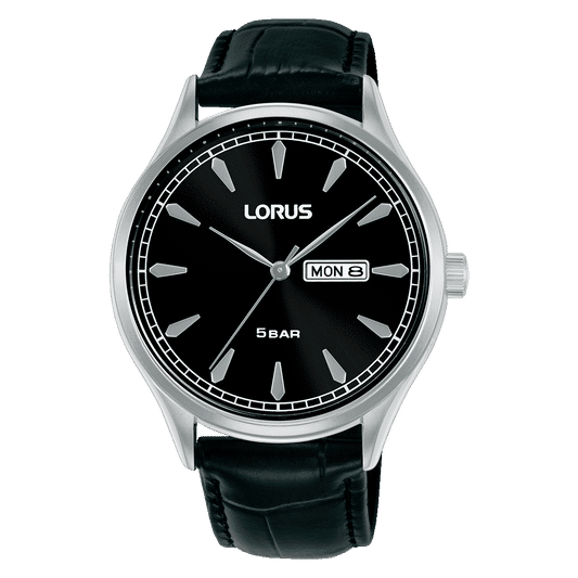 Lorus Classic RH327BX9 Herren Armbanduhr • Mineralglas • Schwarzes Lederband