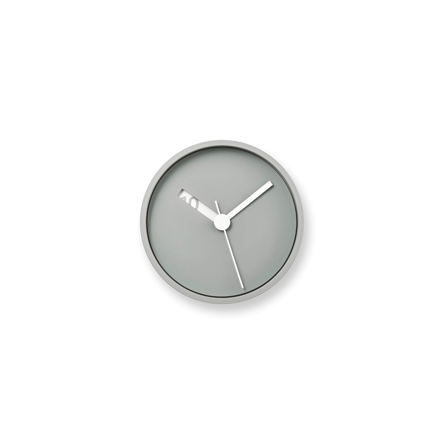 Runde analoge Wanduhr in Grau mit klaren weißen Zeigern und schmalem Rand
