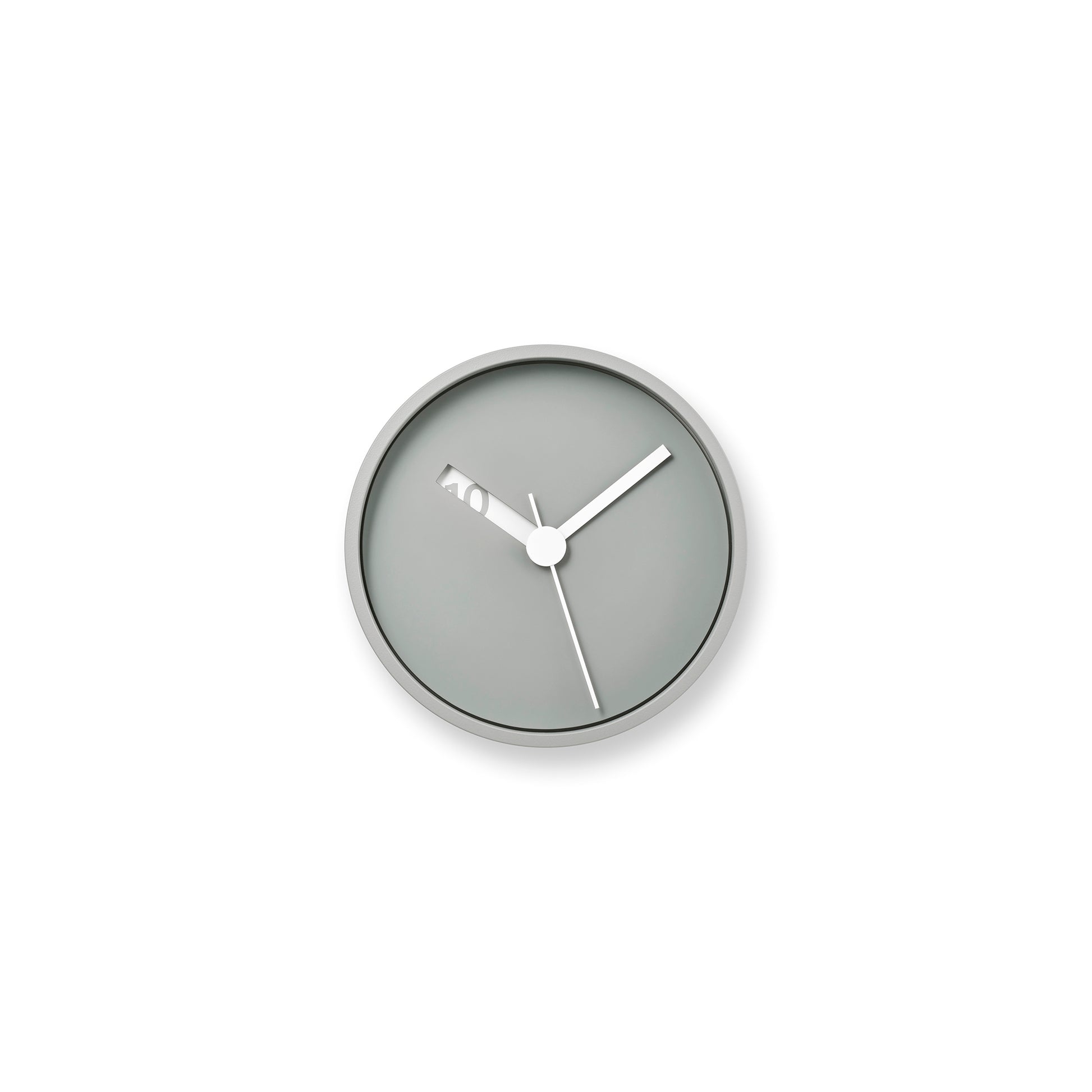 Runde analoge Wanduhr in Grau mit klaren weißen Zeigern und schmalem Rand