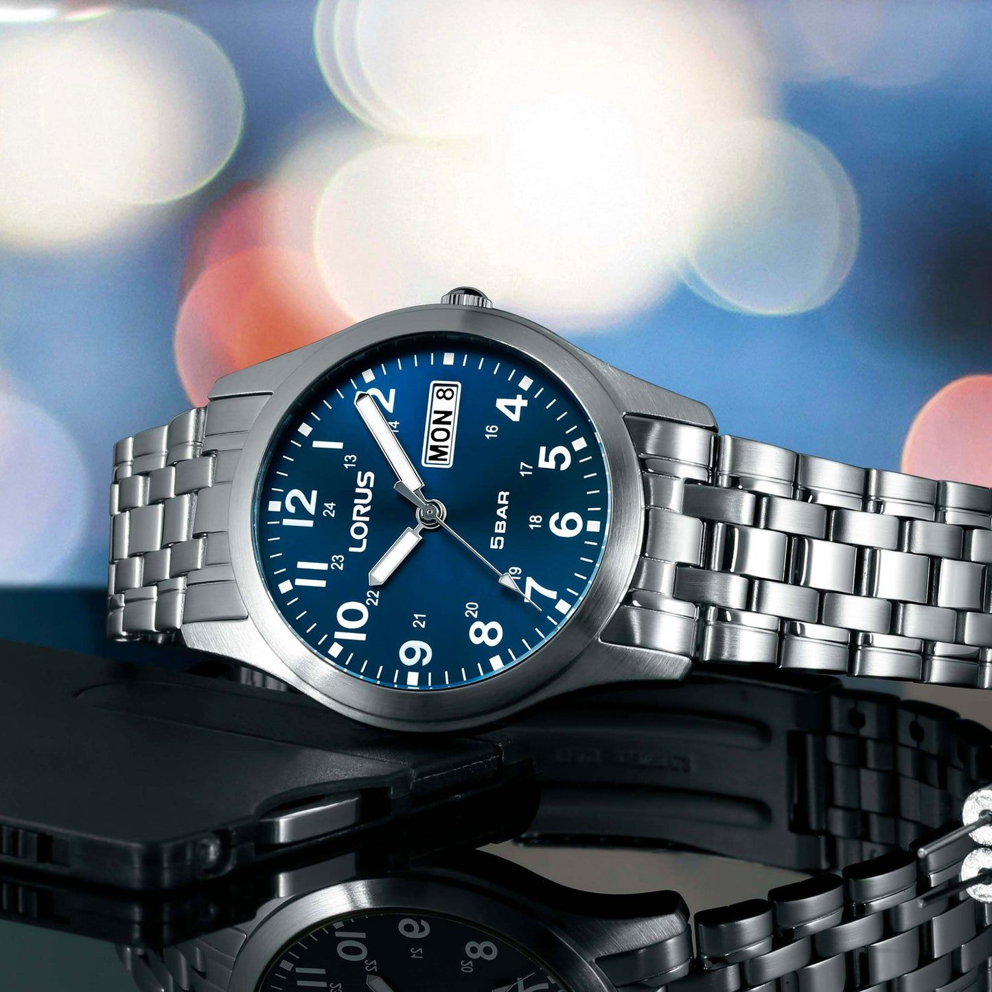 Lorus Classic RXN77DX9 Herrenuhr Dunkelblau • Mineralglas • Edelstahlarmband, Bild 3