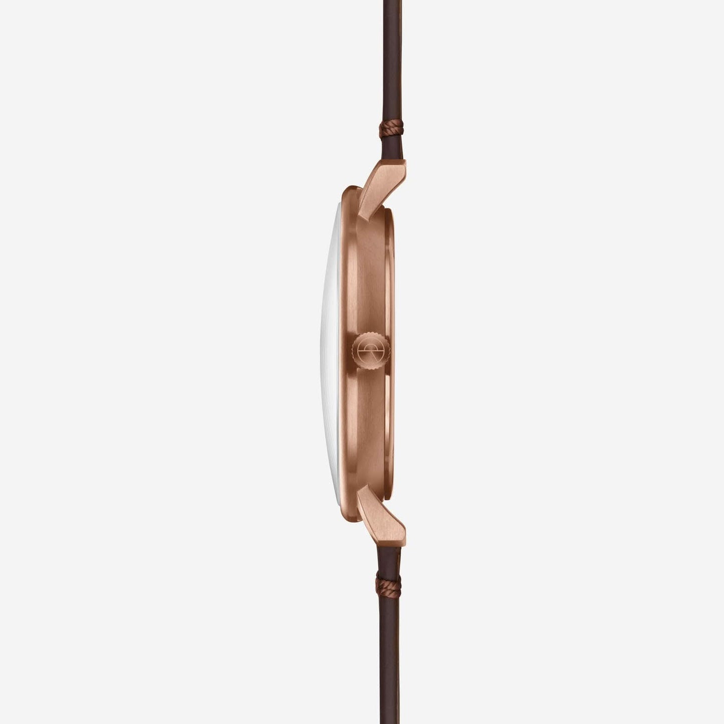 Unisex-klocka? nej: Unisex-armbandsur sidovy med brunt läderband och roséguldskal