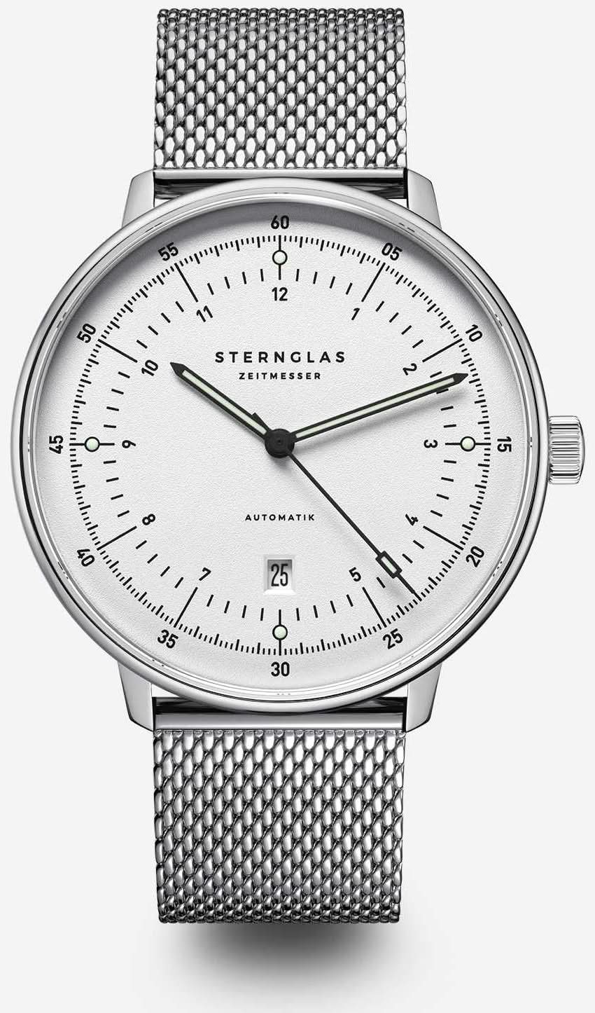Herrarmbandsur med silverfärgat mesh-armband och vit urtavla, datumfönster